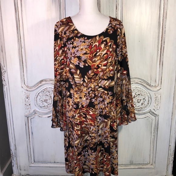 VINTAGE North Style  Scoop Neck Flounce Sleeves A line Jersey Knit Dress Size L - Picture 1 of 9